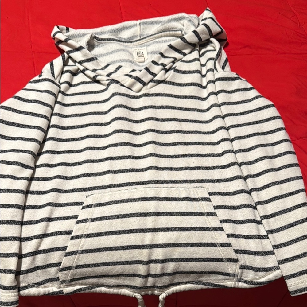 Striped Hooded Sweater with Drawstring Bottom